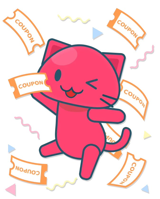 クーポンをばら撒いているピンクの猫、トレタくん